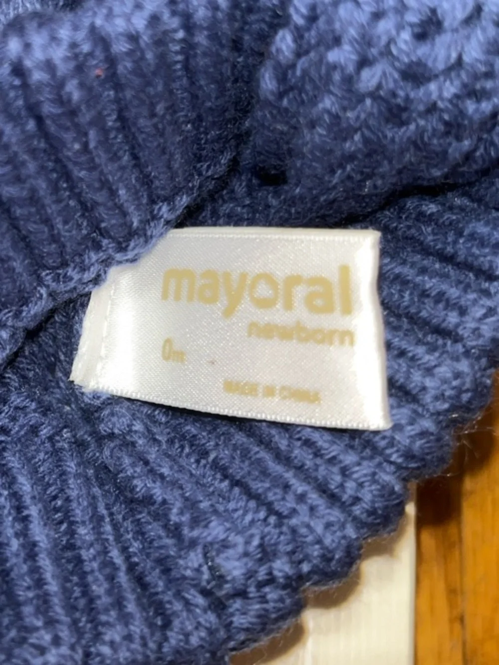 NWT Mayoral Newborn Baby Knit Pom-Pom Earflap Hat & Mittens Set - Navy